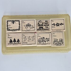STAMPIN’ UP Christmas Gift Tag Set Of‎ Eight 1998 Holiday Present Crafts Wooden